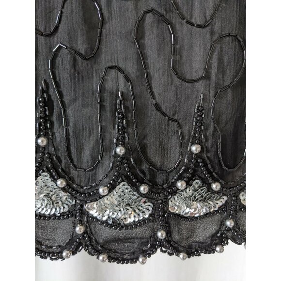 Laurence Kazar Designer Women Silk Blouse Top Black Sequins Beads Vintage Size S - Picture 3 of 8